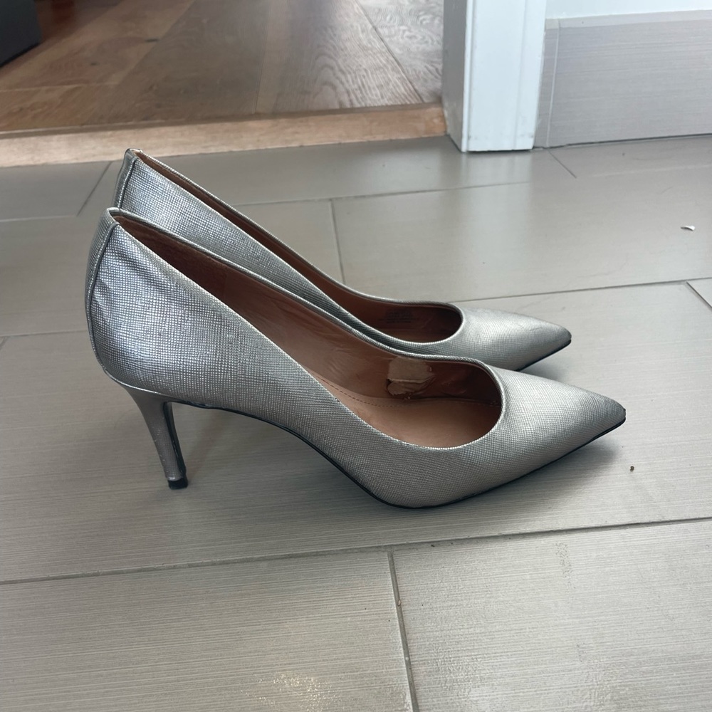Vince Camuto silver pump with 3” heel